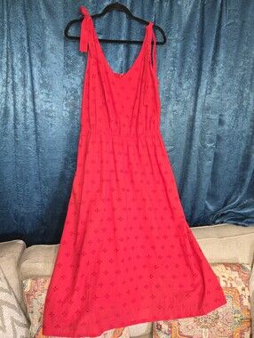 Lane Bryant Bright Red Eyelet Maxi Dress with Tie Straps